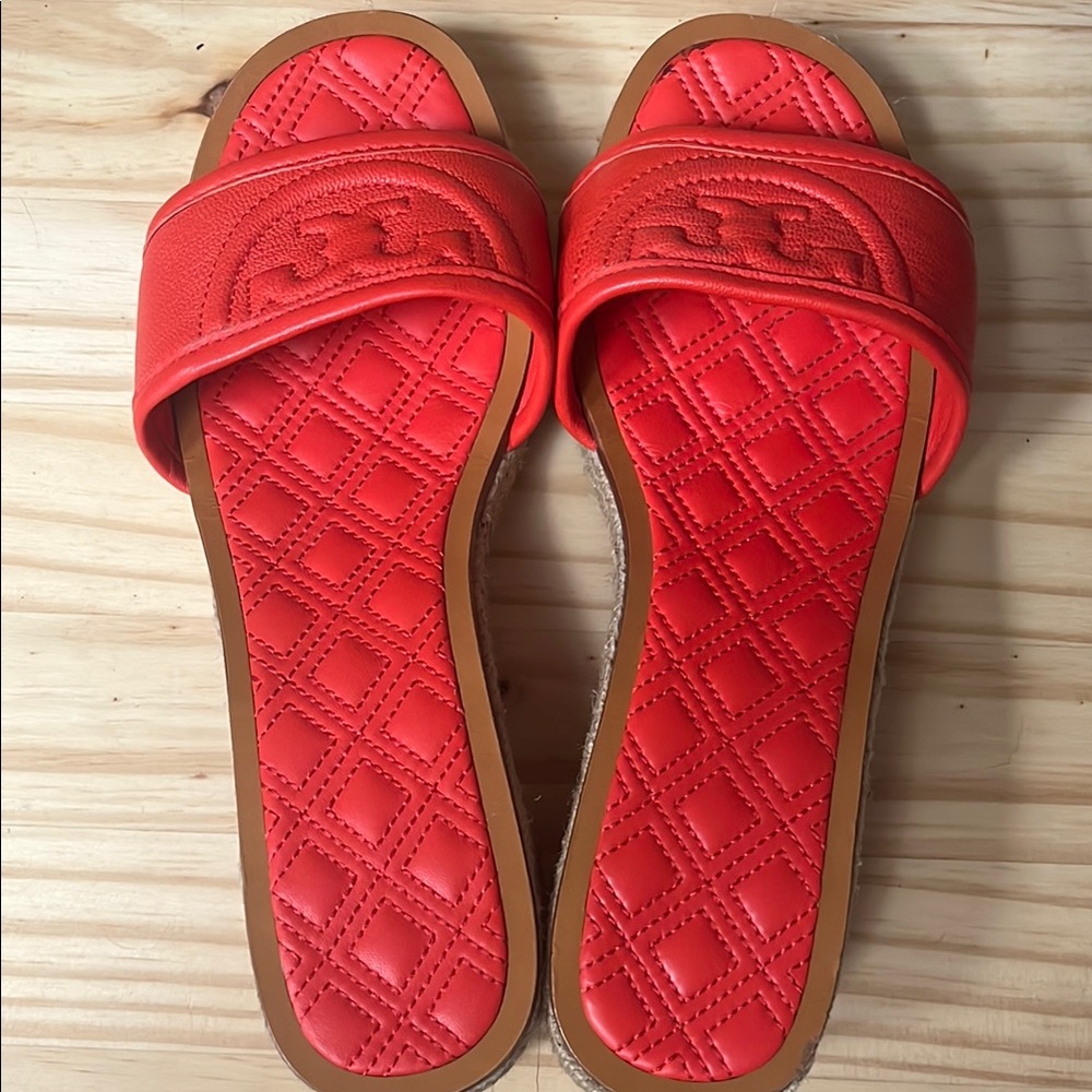 Tory Burch Red Quilted Slide Sandals